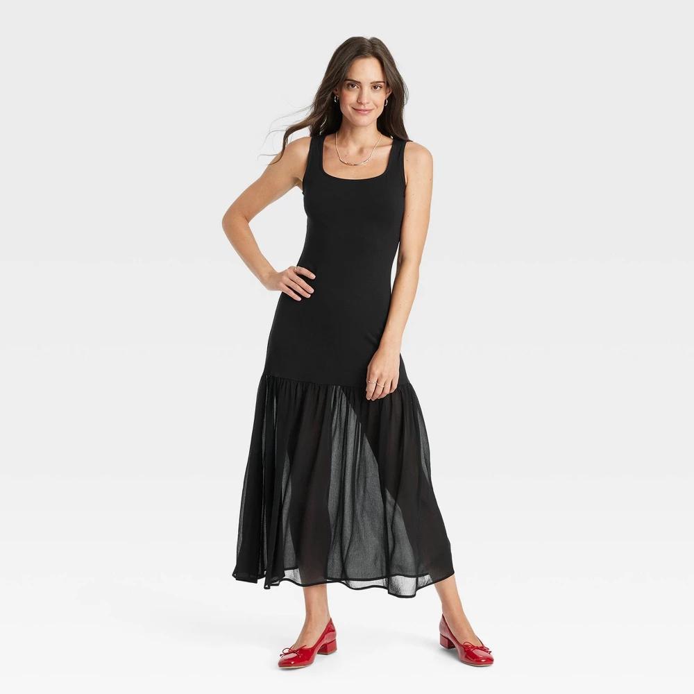 Womens Drop Tier Maxi Dress - A New Day Black M Product Image