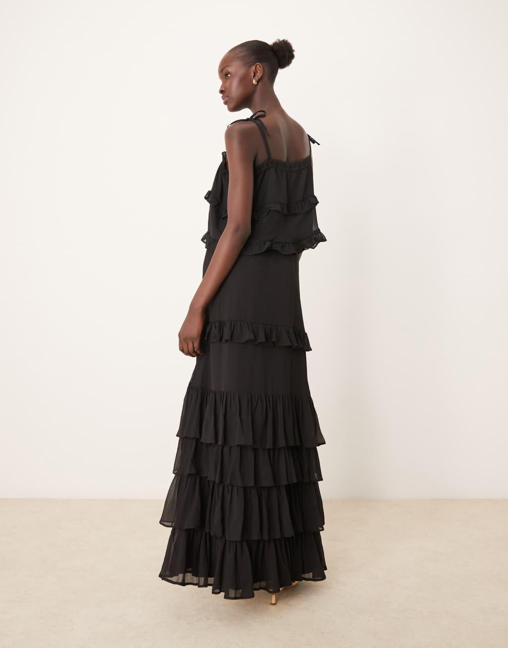 ASOS DESIGN chiffon ruffle maxi skirt in black Product Image