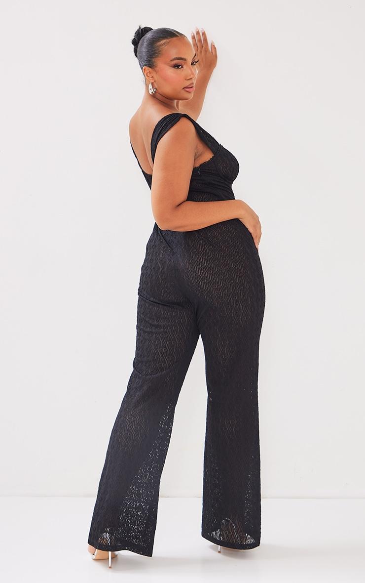 Plus Black Textured Corset Jumpsuit Product Image