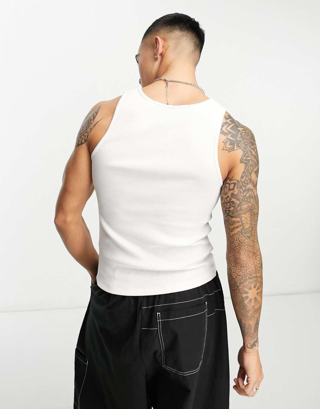 COLLUSION ribbed tank top in white  Product Image