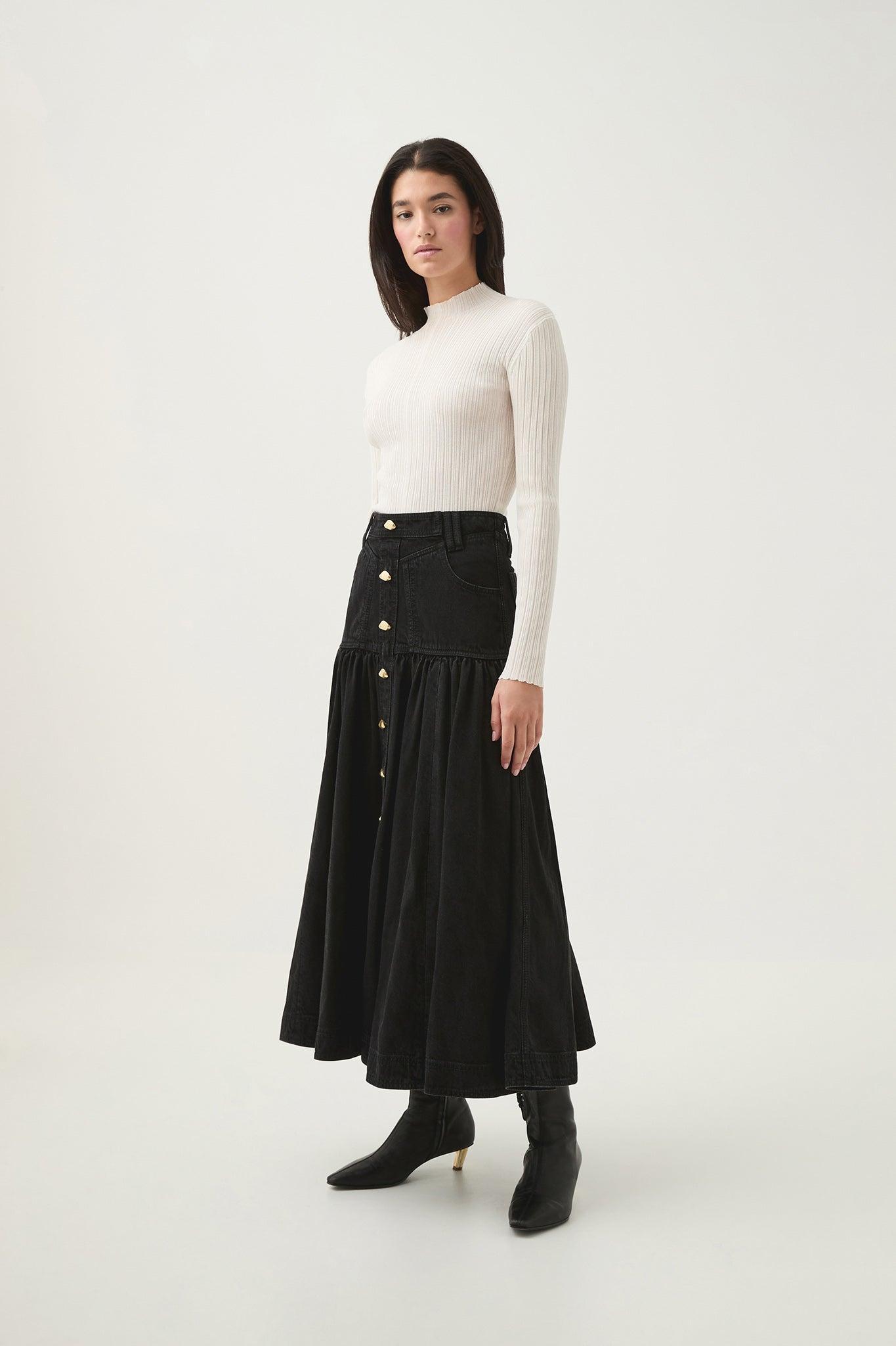 Maya Belmond Denim Midi Skirt Product Image