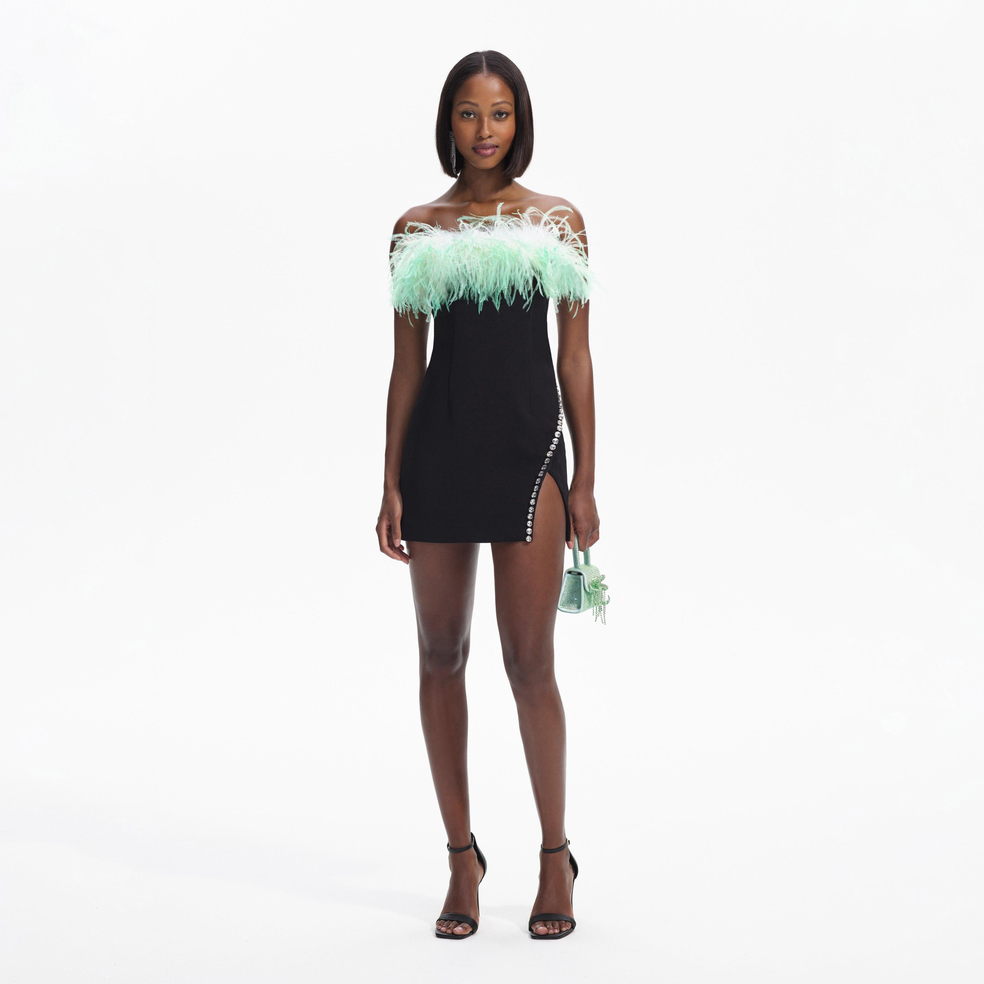 Black Feather Mini Dress Product Image