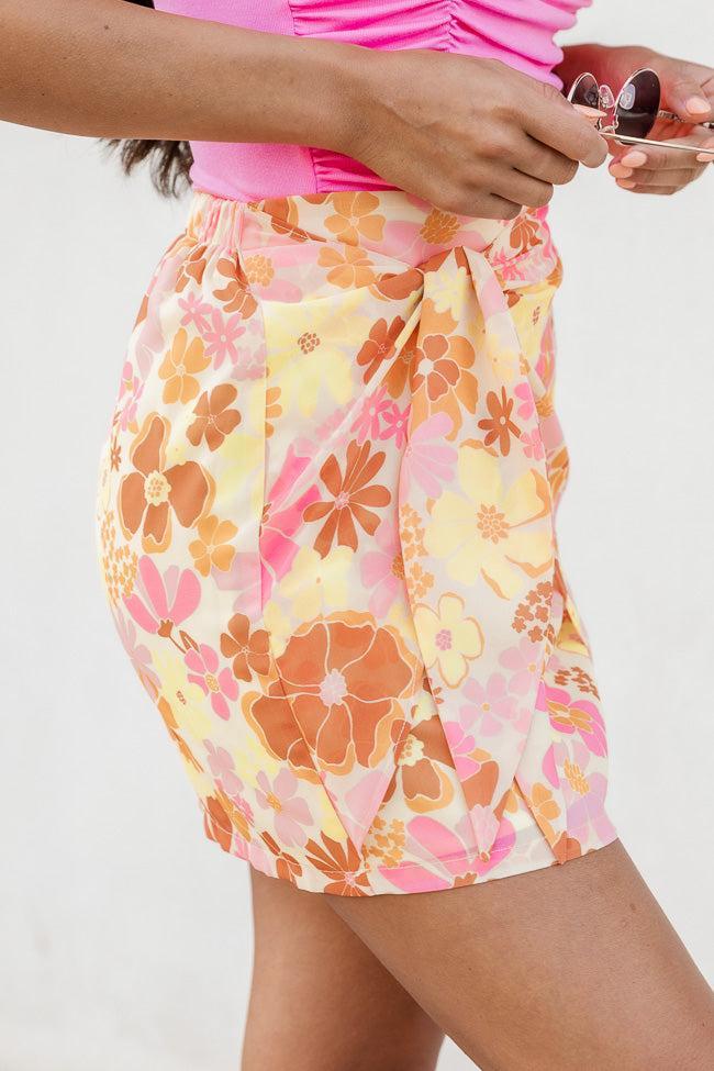 Don't Miss The Moment Orange And Pink Floral Side Tie Skirt FINAL SALE Product Image