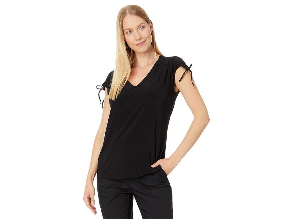 Vince Camuto Womens Solid-Color V-Neck Shirred Shoulder Top Product Image