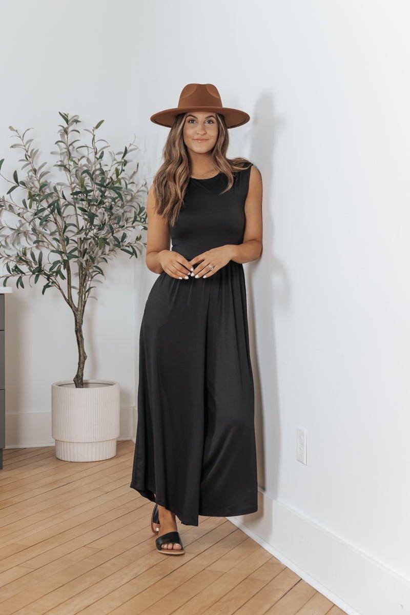 Black Open Back Wide Leg Jumpsuit Product Image