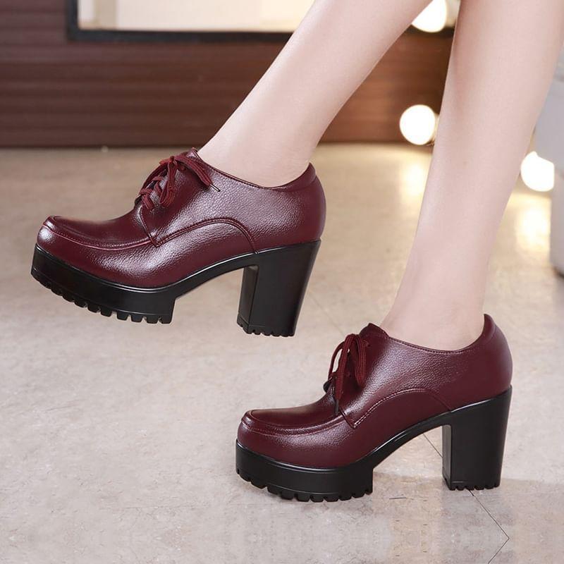 Platform Block Heel Lace Up Pumps Product Image