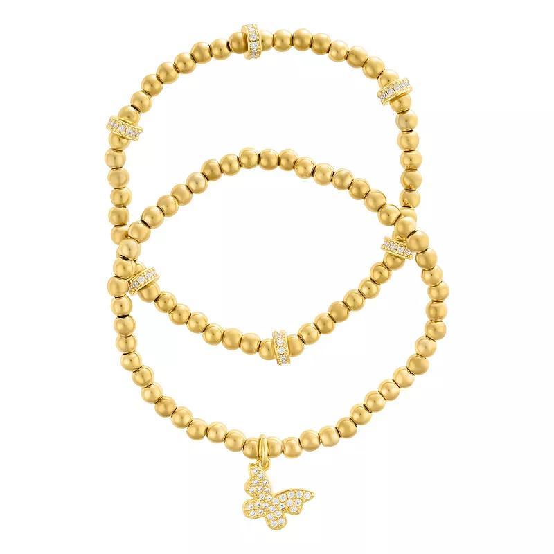 Adornia Gold Tone Crystal Butterfly Bead Bracelet 2-piece Set, Womens Product Image