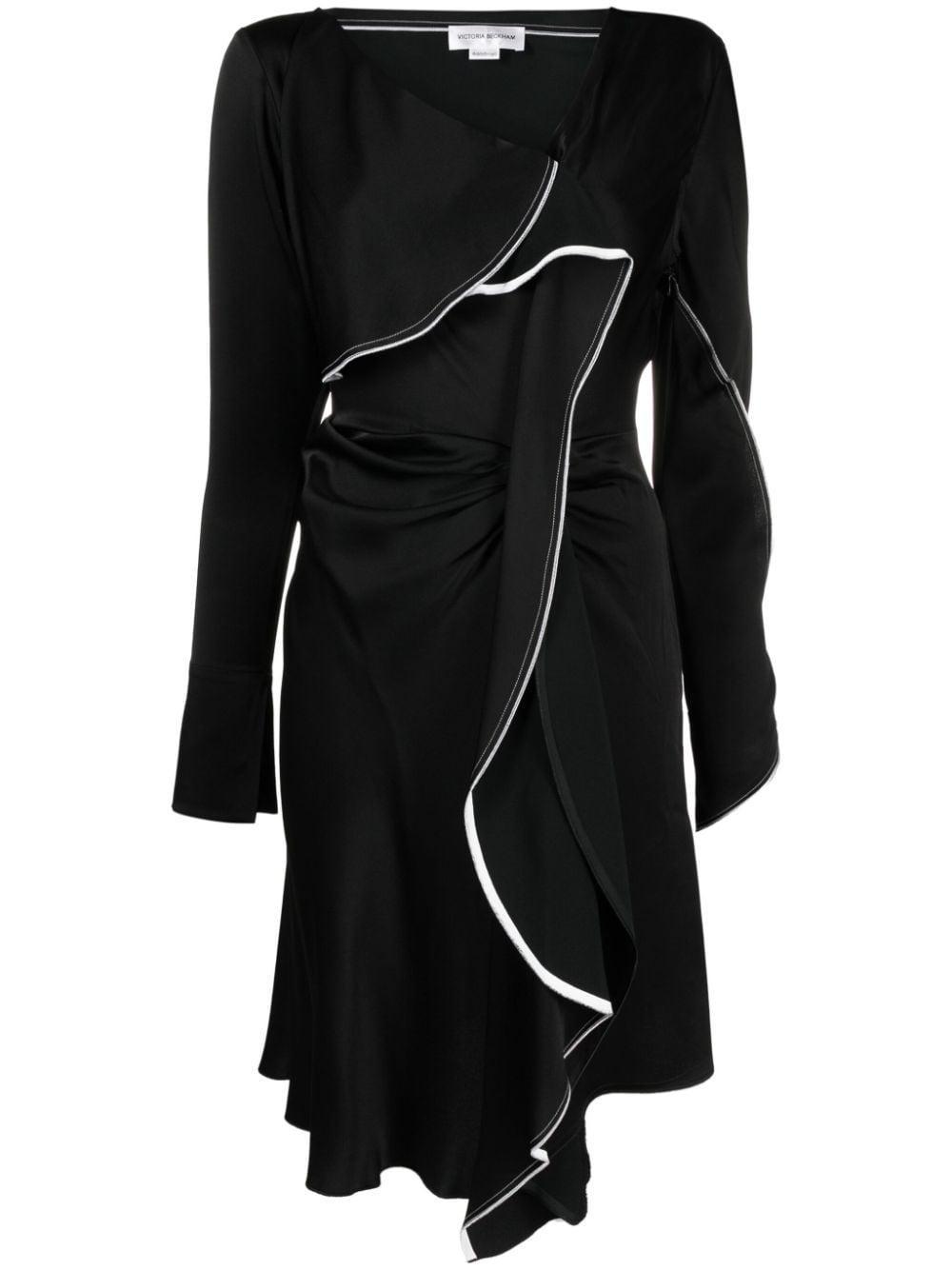 Asymmetric Draped Midi Dress In Black Product Image