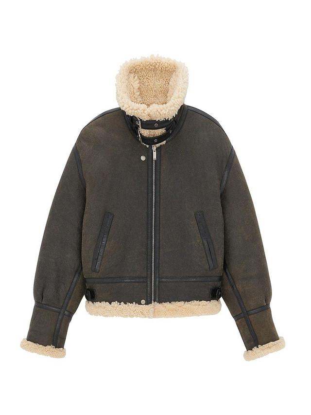 Mens Reversible Aviator Jacket In Aged Leather And Shearling Product Image