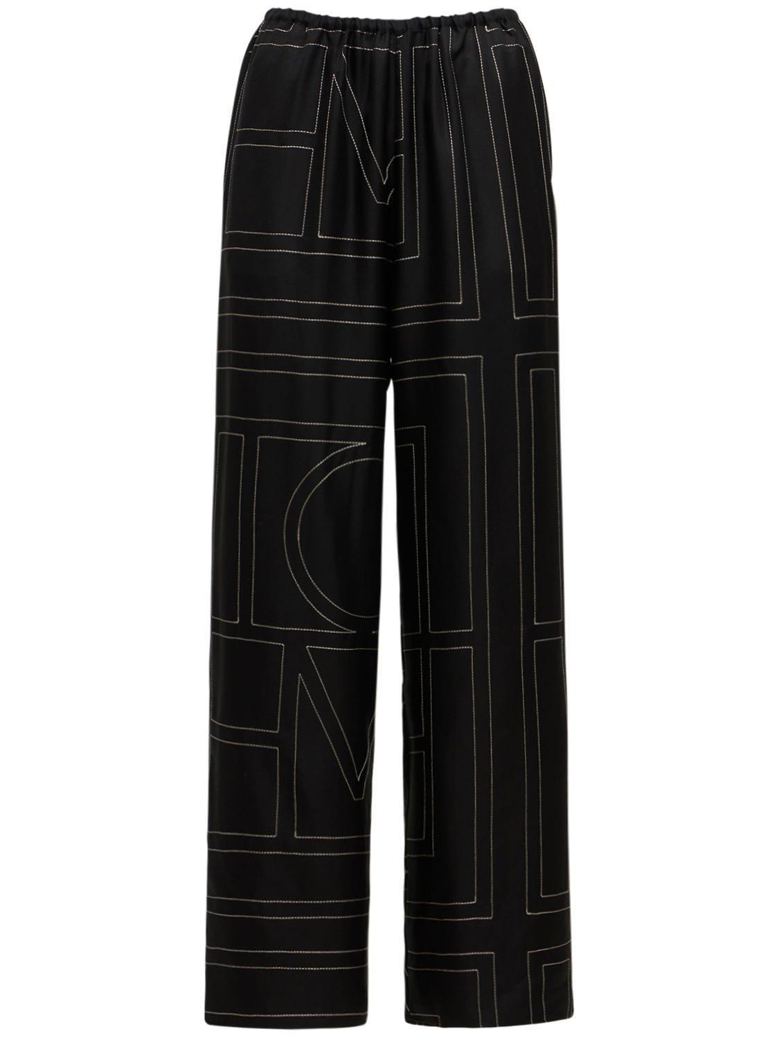 Black Silk Monogram Pj Lounge Pants In Black Monogram Product Image