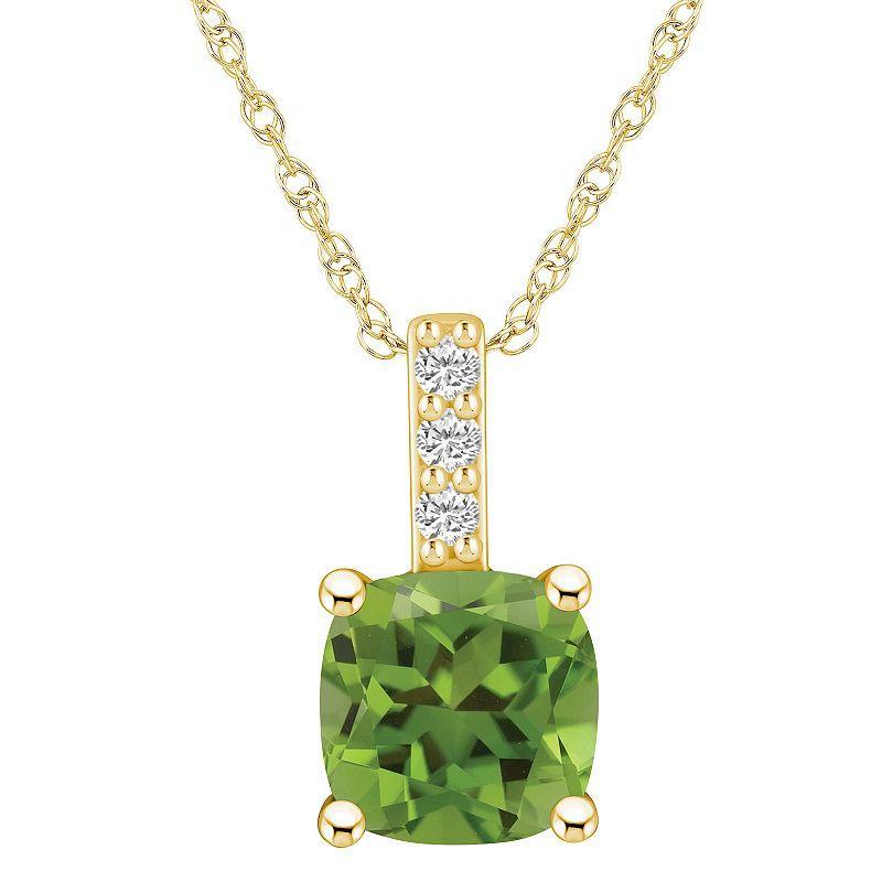 Alyson Layne 14k Gold Cushion Peridot & Diamond Accent Pendant Necklace, Womens Green Product Image