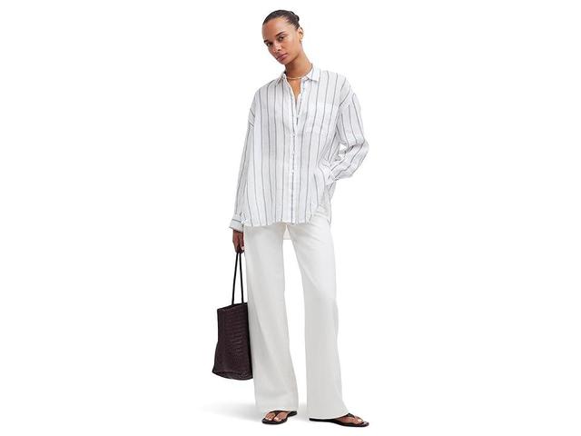 Madewell The Oversized Shirt in Stripe Ramie (Celeste) Women's Clothing Product Image