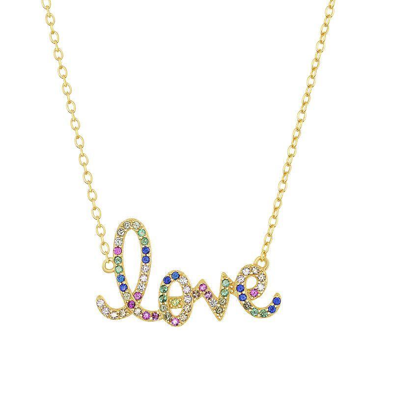 Sterling Silver Rainbow Cubic Zirconia Love Necklace, Womens Product Image