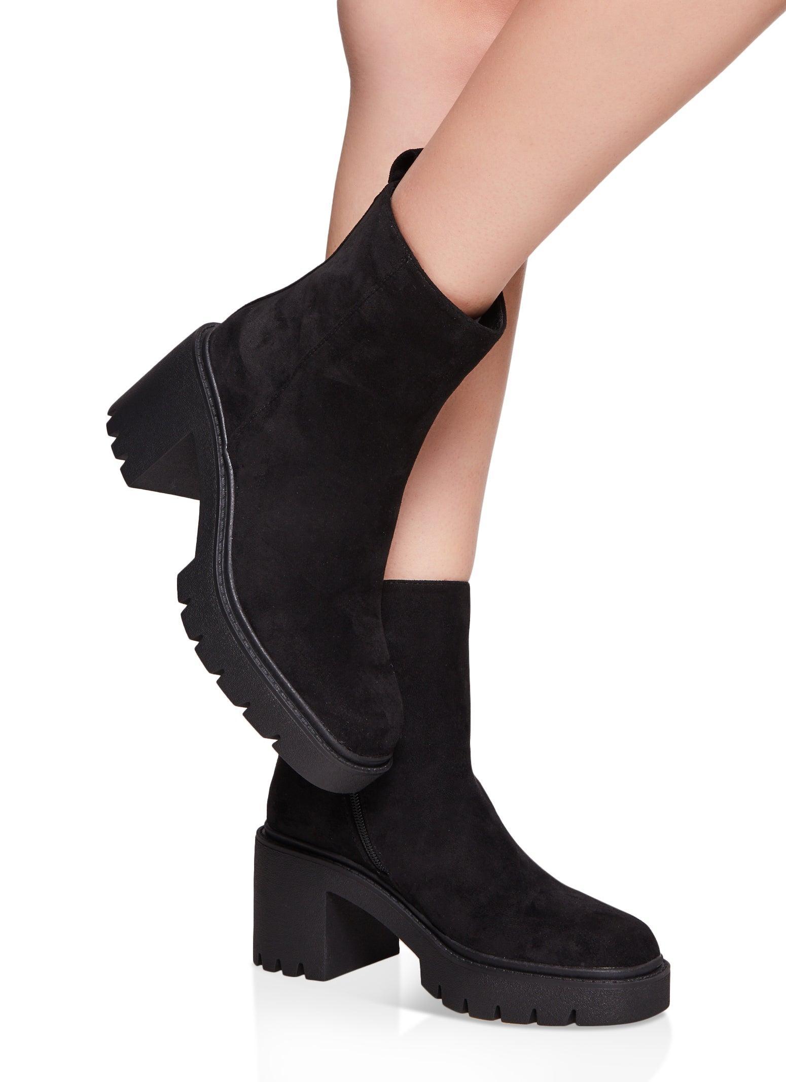 Womens Platform Lug Sole Mid Heel Booties Product Image