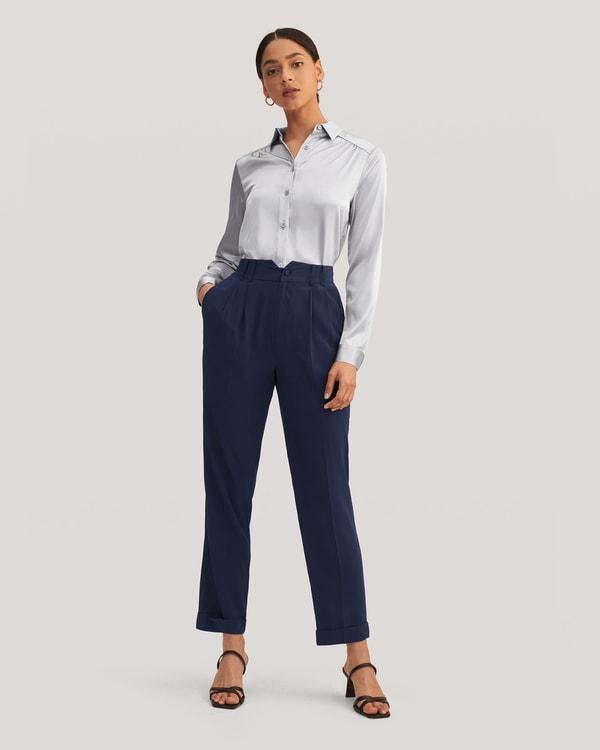 Tucked Tapered Silk Pants Product Image