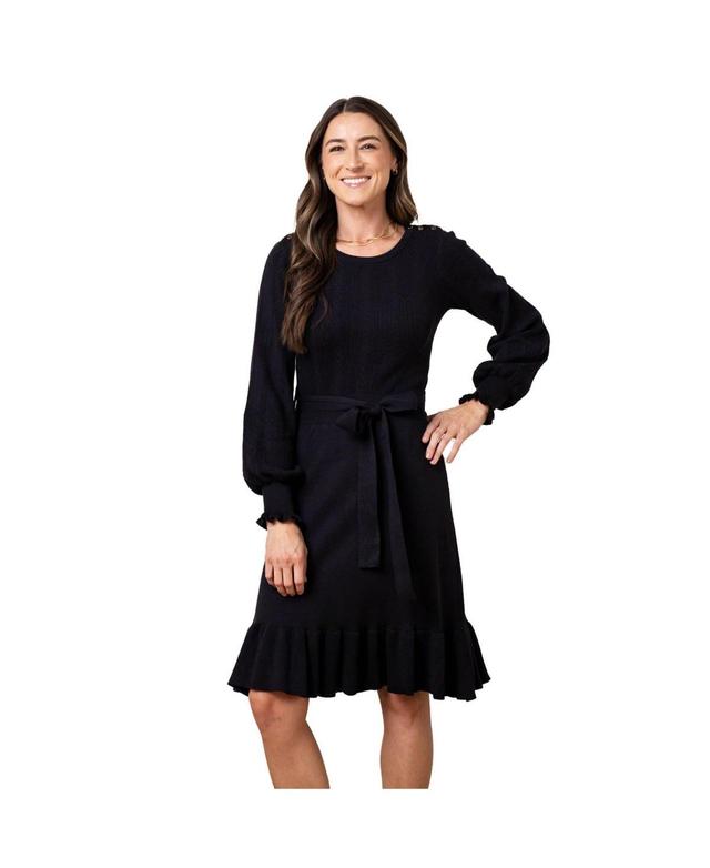 Hope & Henry Womens Organic Long Sleeve Flounce Edge Cable Sweater Dress Product Image