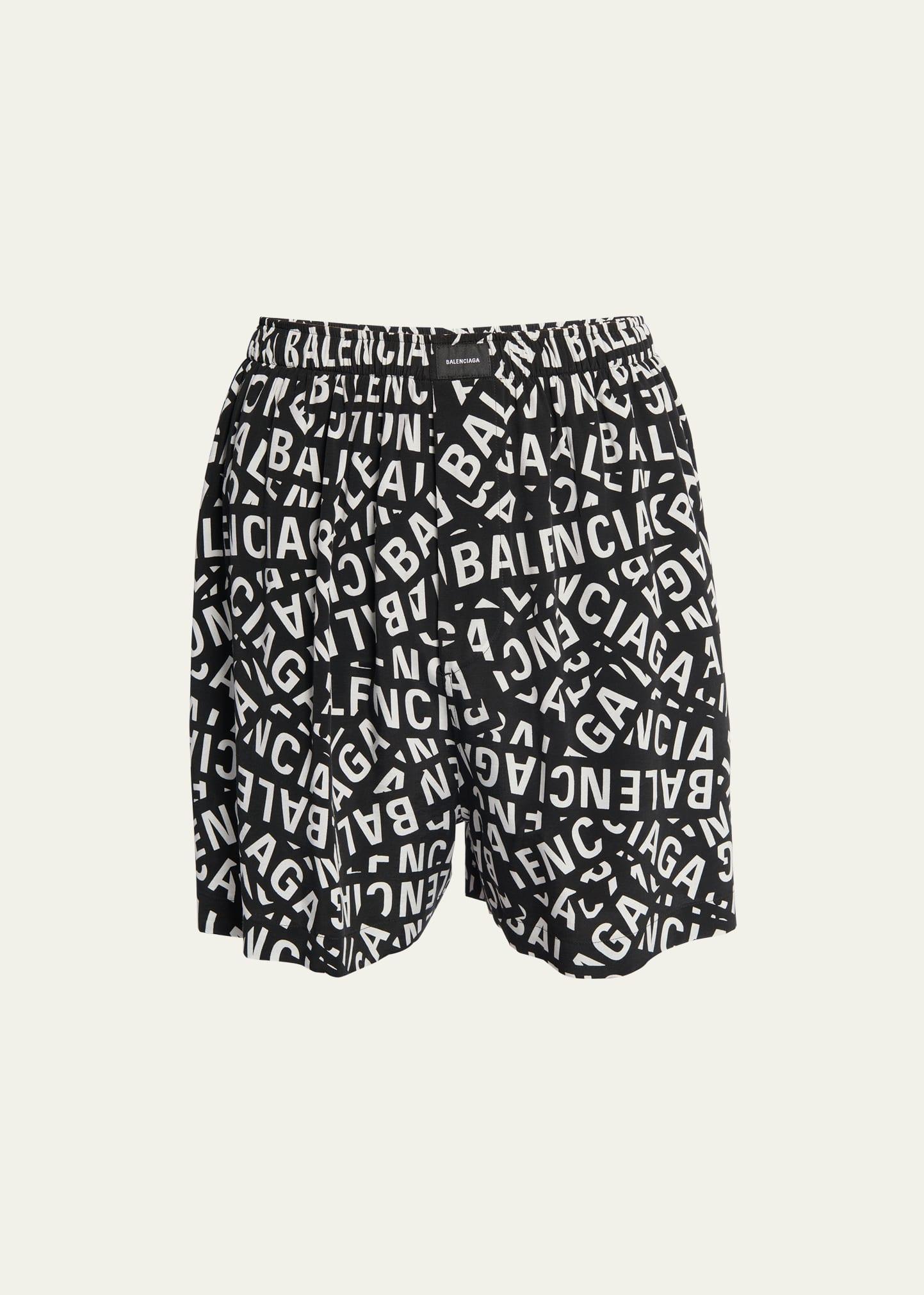 Balenciaga Men's Logo Stripe Pull-On Shorts  - GRIS/NOIR - Size: 52R EU (41R US) Product Image