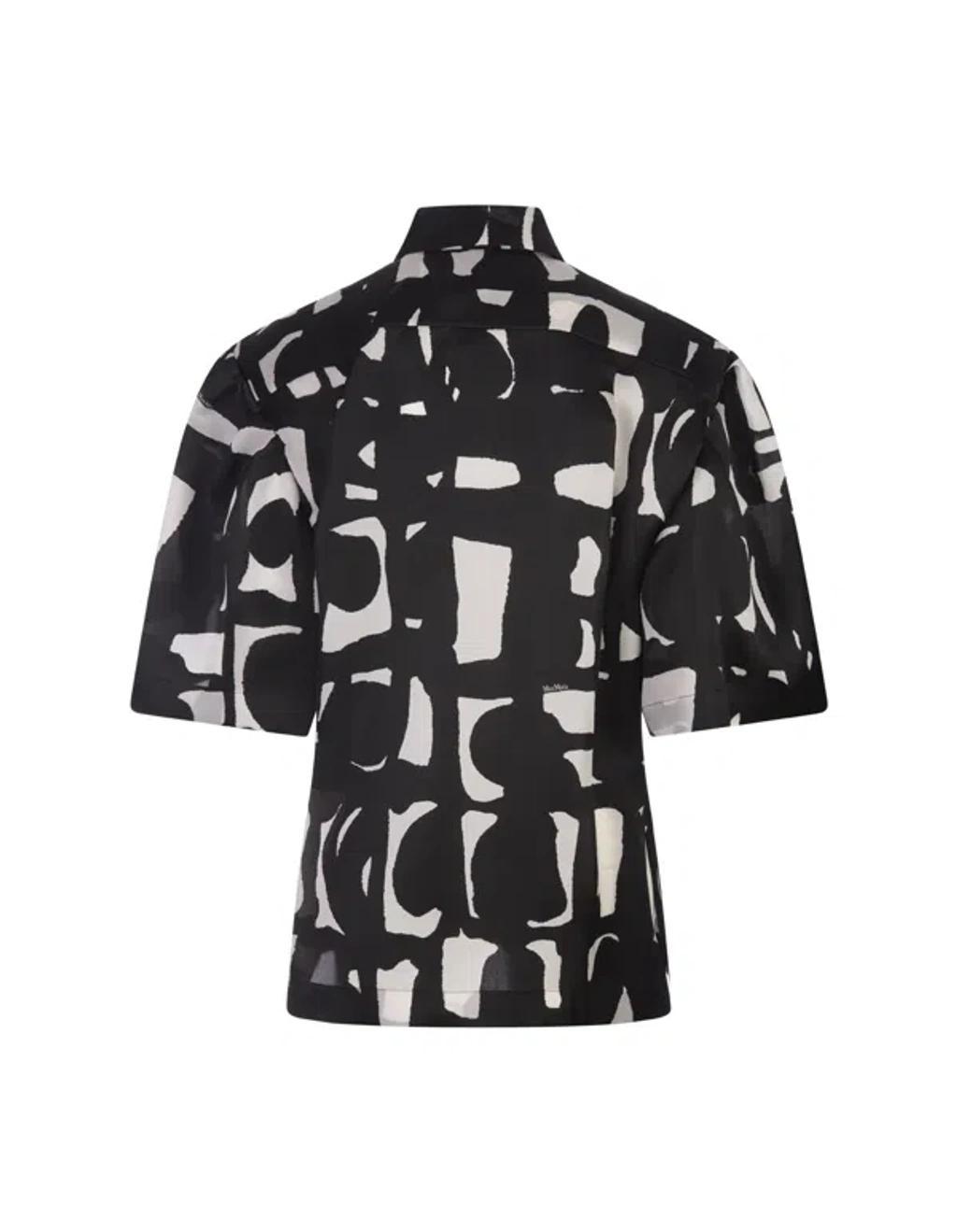 Carella Abstract-print Puff-sleeve Collared Shirt In White,black Product Image