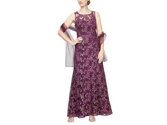 Alex Evenings Embroidered Tulle Gown with Shawl Product Image