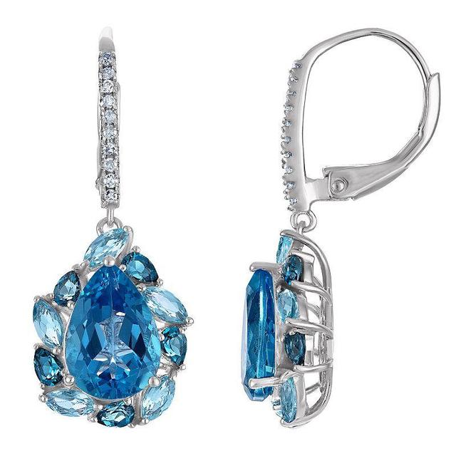 Tiara Sterling Silver Blue Topaz & 1/10 Carat T.W. Diamond Leverback Earrings, Womens Product Image