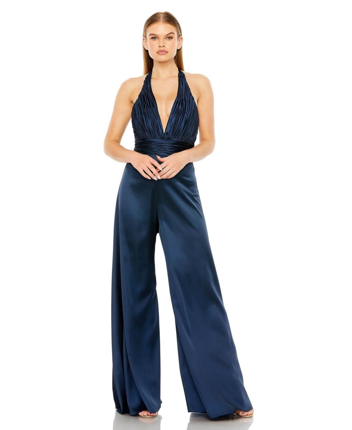 Mac Duggal Ruched Halter Neck Wide Leg Jumpsuit Product Image