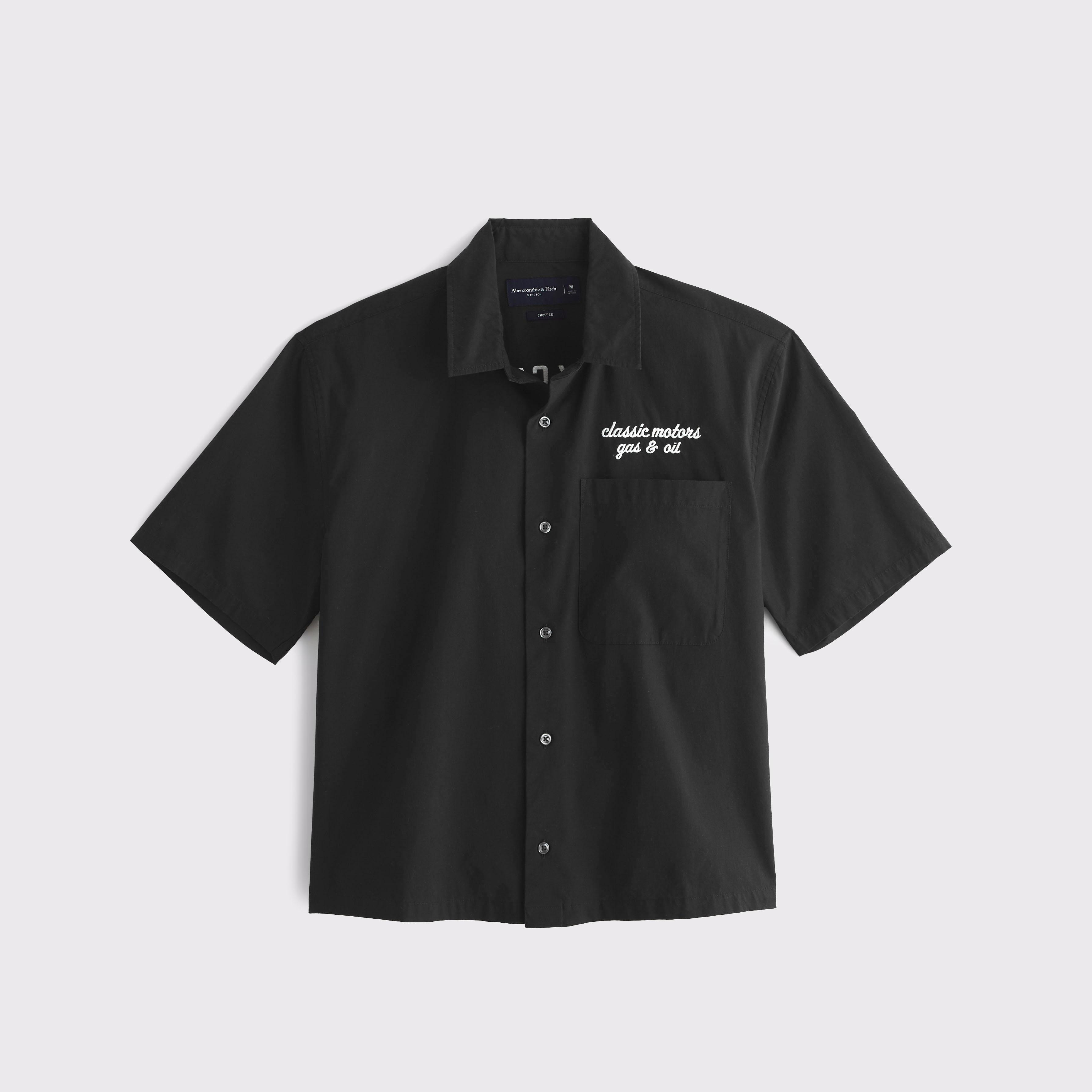 Short-Sleeve Cropped Racing Workwear Button-Up Shirt Product Image