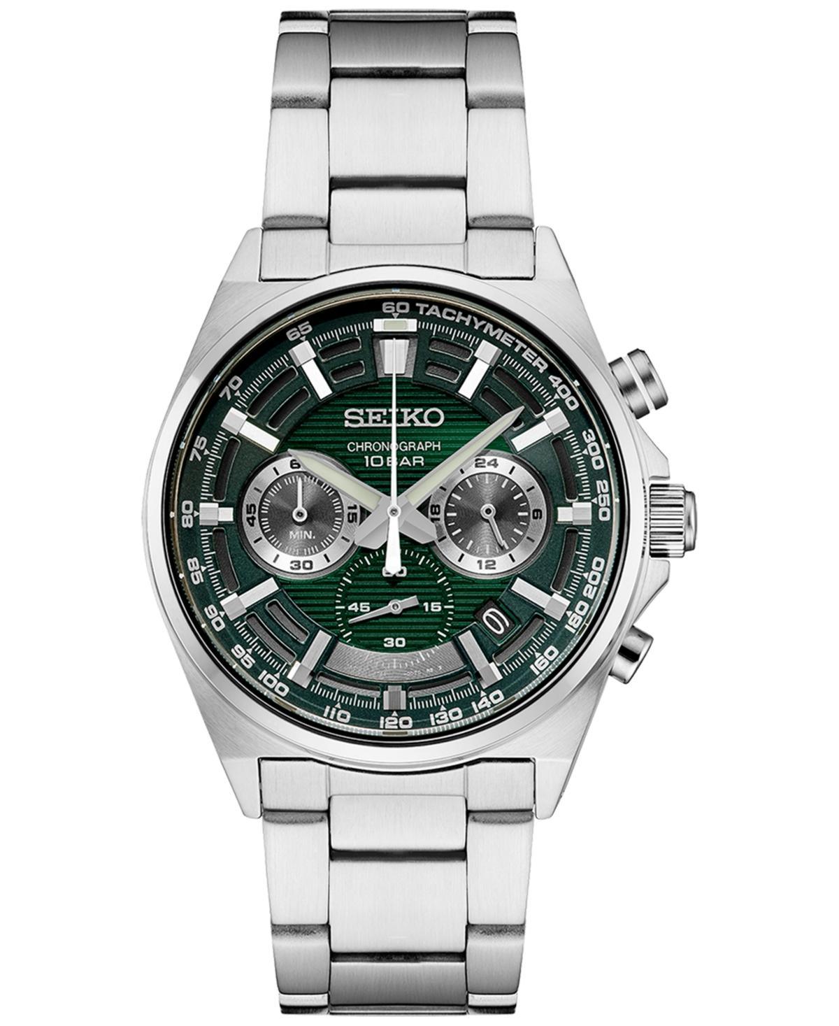 Seiko Essentials Mens Stainless Steel Green Dial Chronograph Watch - SSB405 Product Image