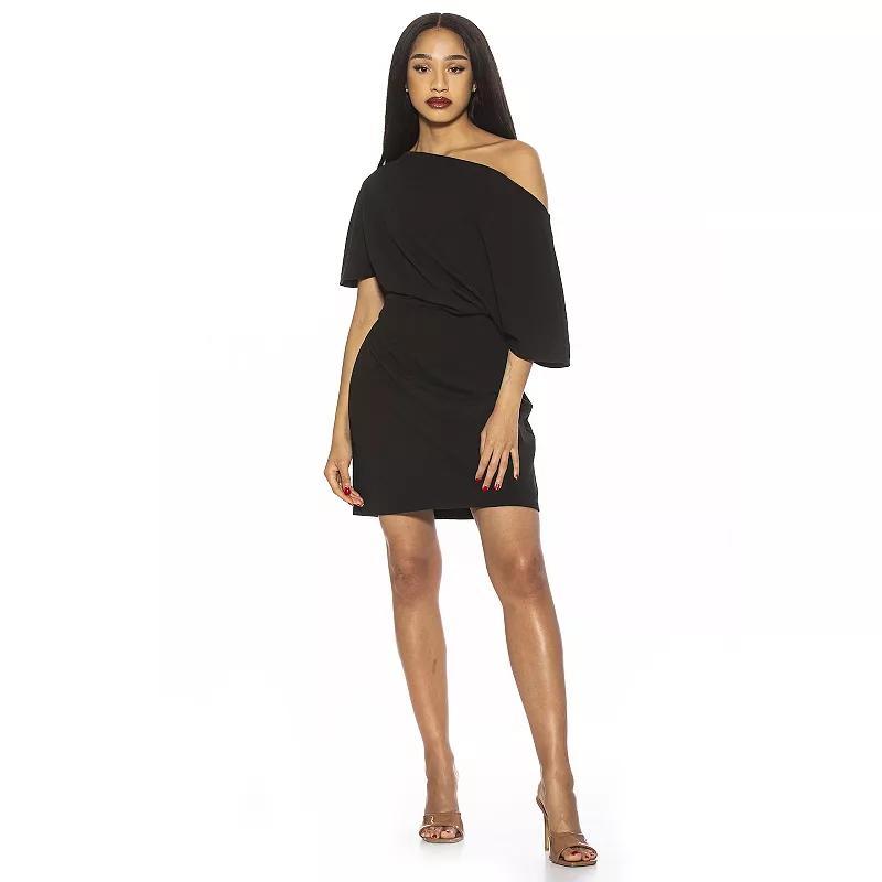 Womens ALEXIA ADMOR Draped Shoulder Mini A-Line Dress Black Product Image