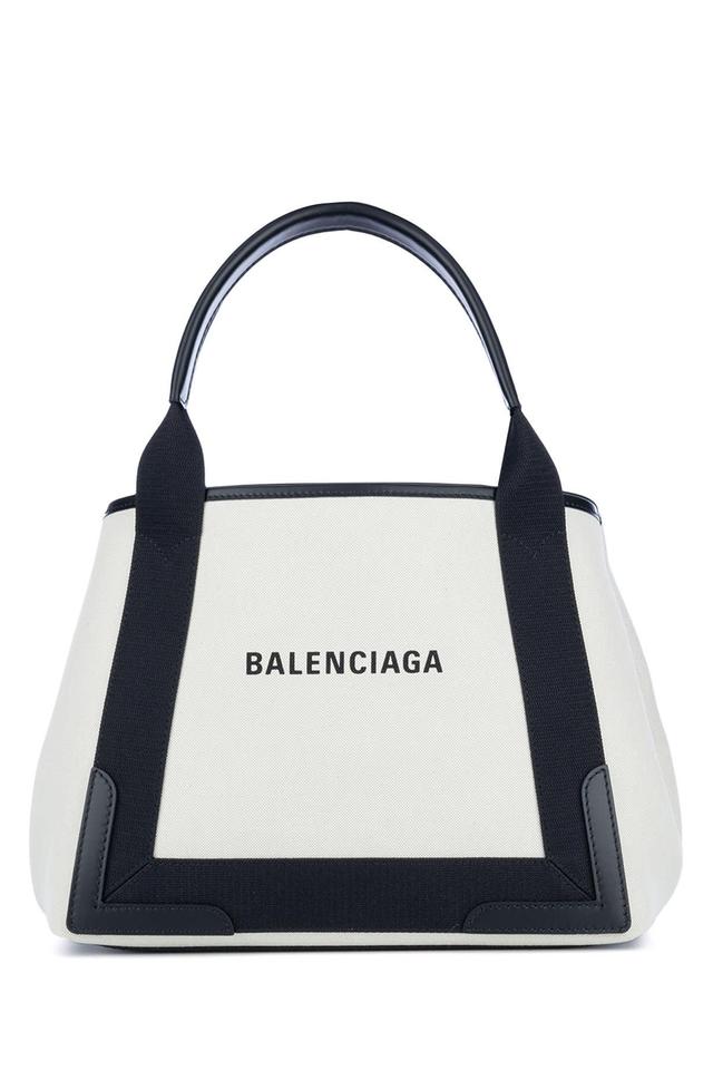 BALENCIAGA Md Navy Cabas Canvas Tote Bag In White Product Image