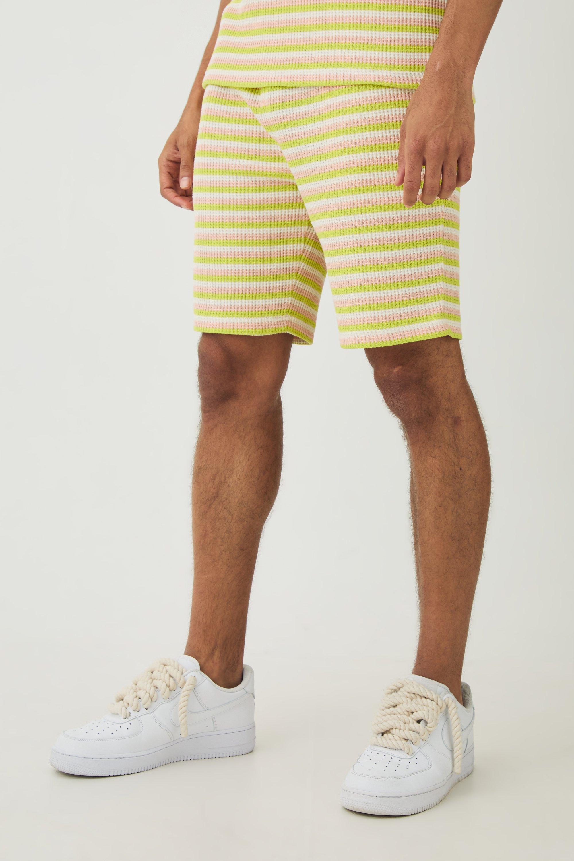 Slim Fit Textured Stripe Shorts | boohooMAN USA Product Image