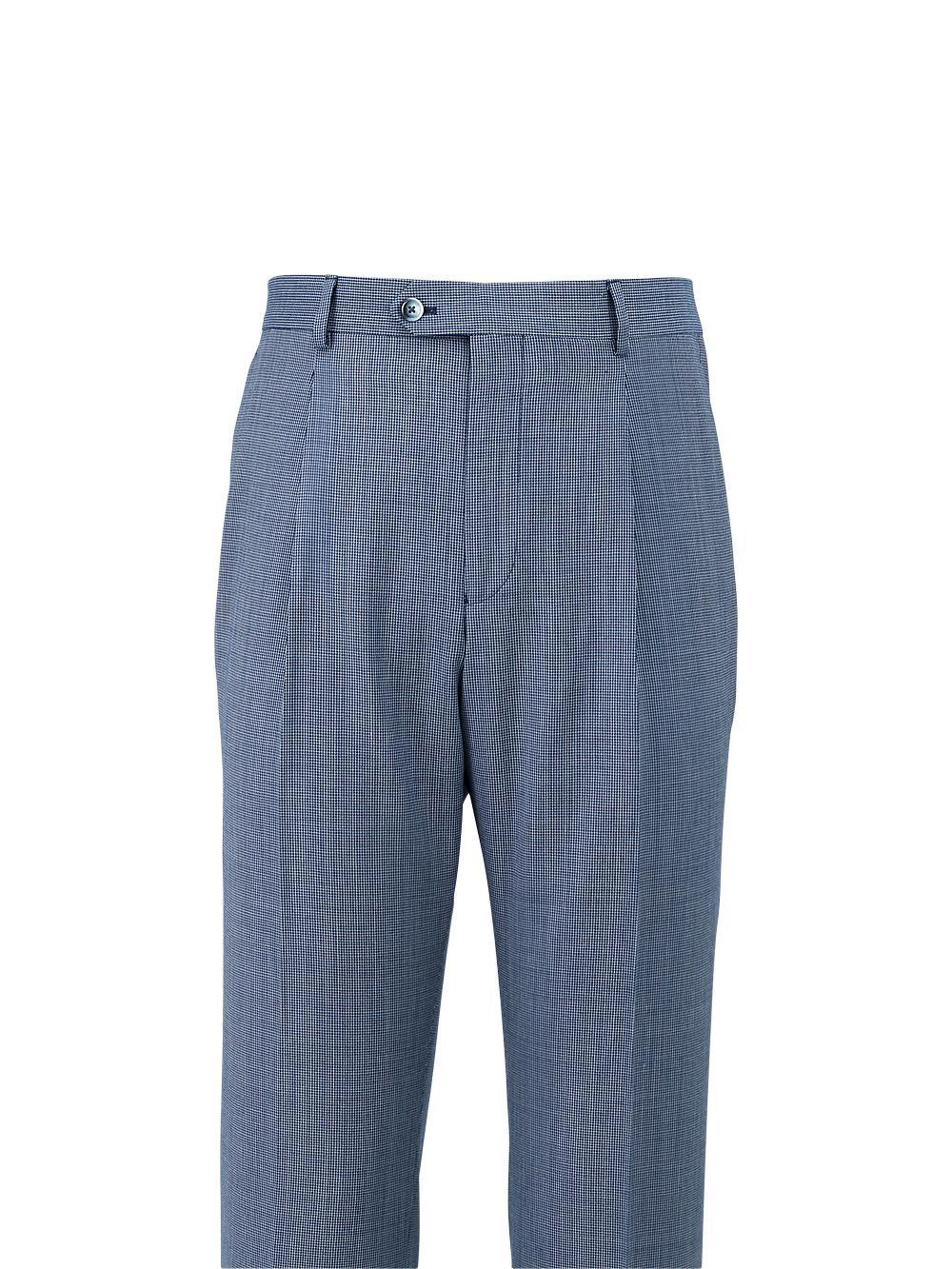 Wool Micro Check Single Pleat Suit Pants - Cobalt Product Image