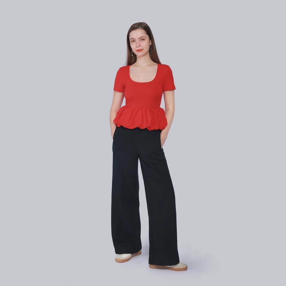 Womens Mid-Rise Wide Leg Sweatpants - A New Day Black L Product Image