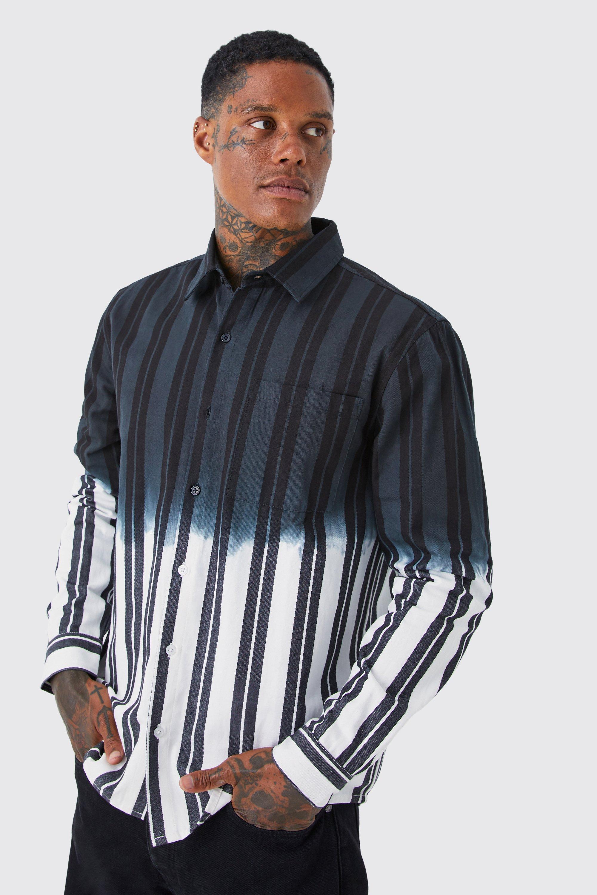 Striped Ombre Twill Overshirt | boohooMAN USA Product Image