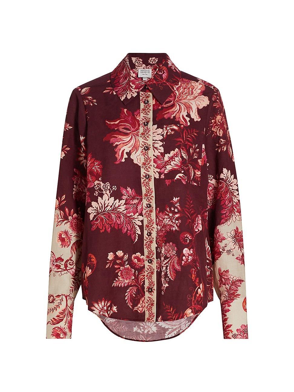 Womens Aafa Floral Linen & Cotton Long-Sleeve Shirt Product Image