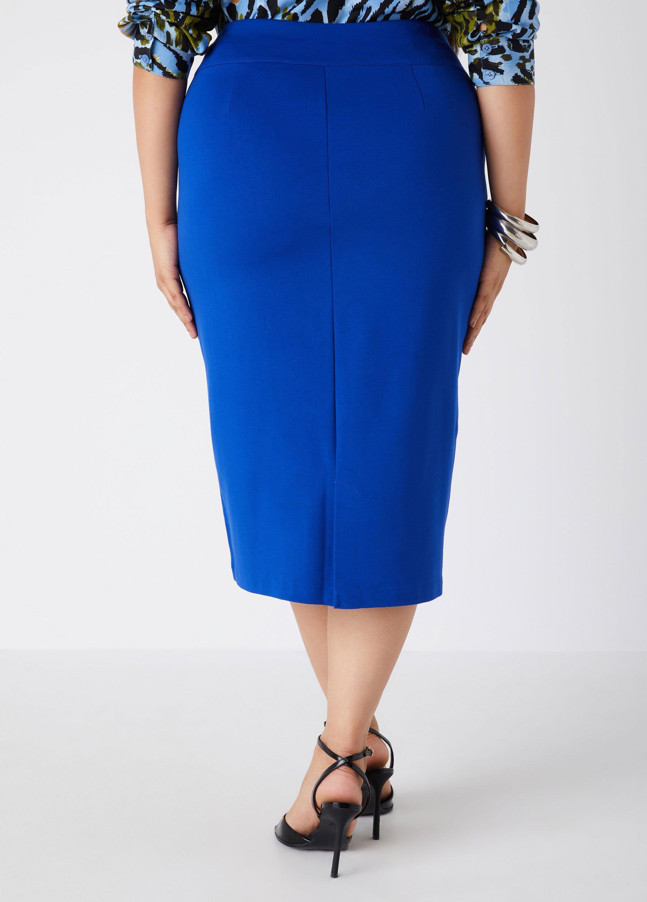 Plus Size Pocketed Ponte Midi Pencil Skirt Ashley Stewart Product Image