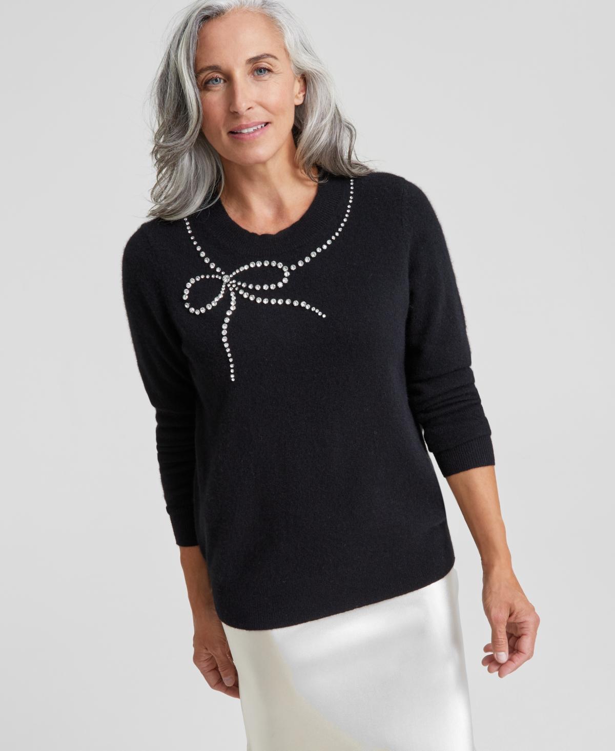 Charter Club Womens Cashmere Bow-Embellished Crewneck Sweater, Created for Macys Product Image