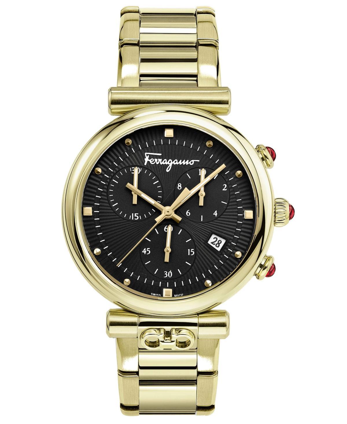 Ferragamo Womens Swiss Chronograph Ora Gold Ion Plated Stainless Steel Bracelet Watch 40mm Product Image