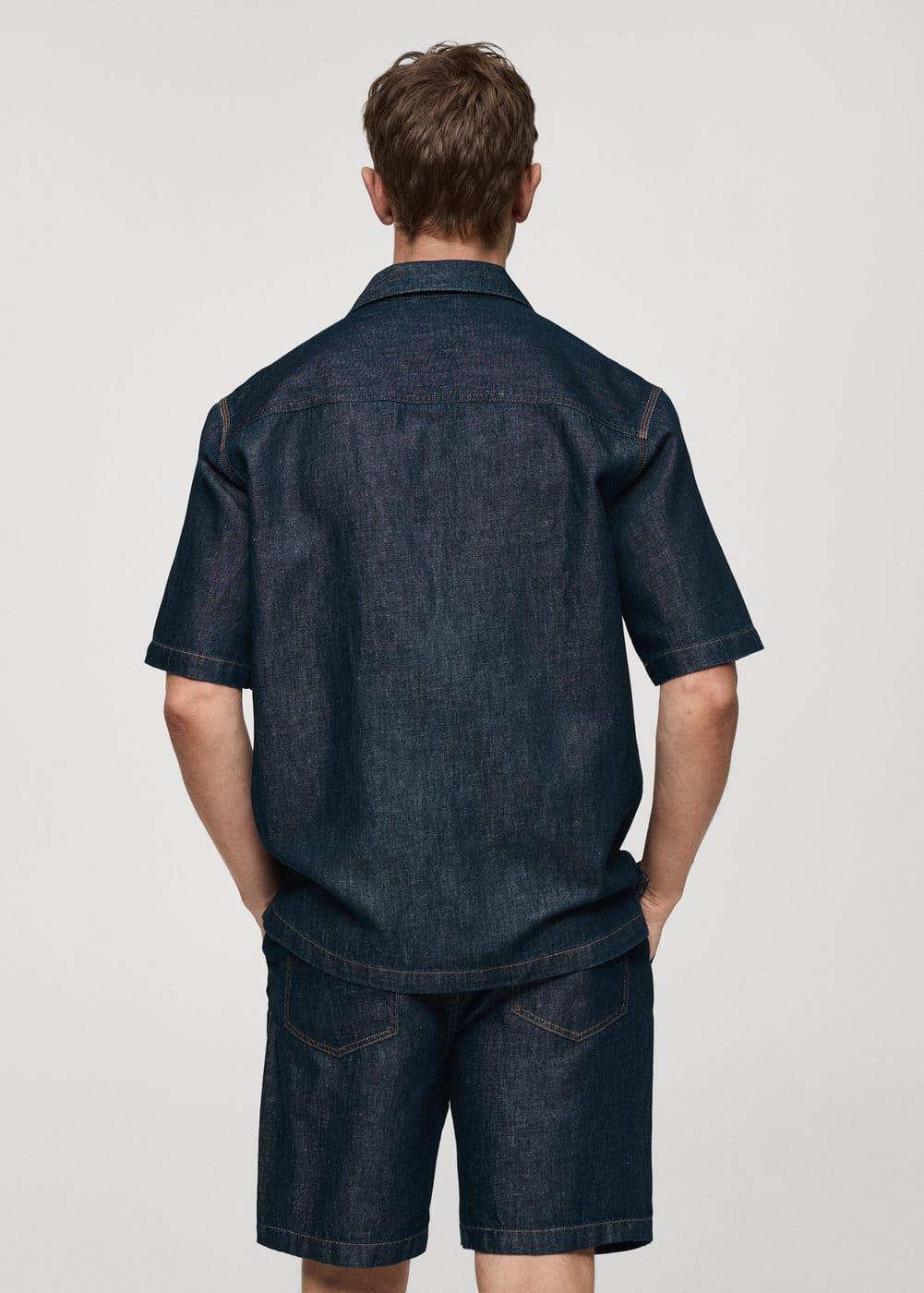 MANGO MAN - Cotton linen denim shirt open blueMen Product Image