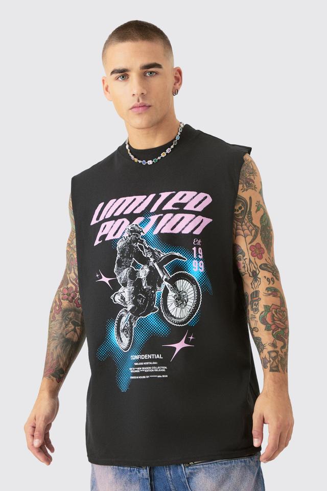 Mens Black Oversized Limited Edition Motorbike vest, Black Product Image