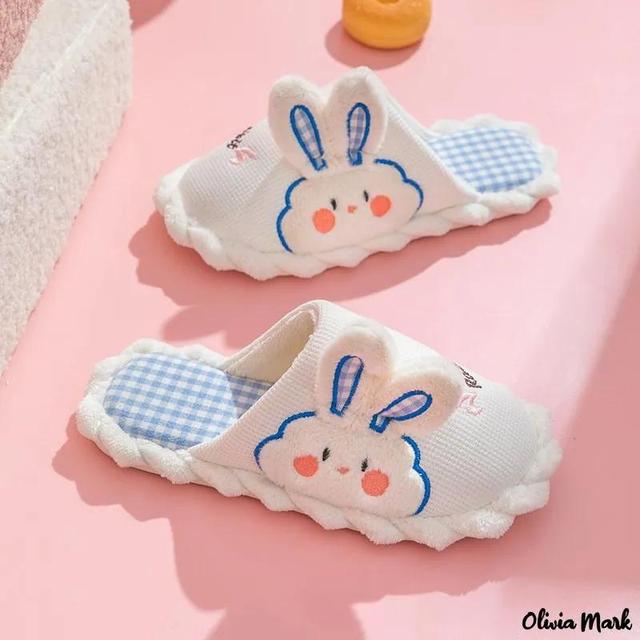 Olivia Mark – New cotton slippers cute little rabbit girl cartoon slippers female fabric home ladies slippers Product Image