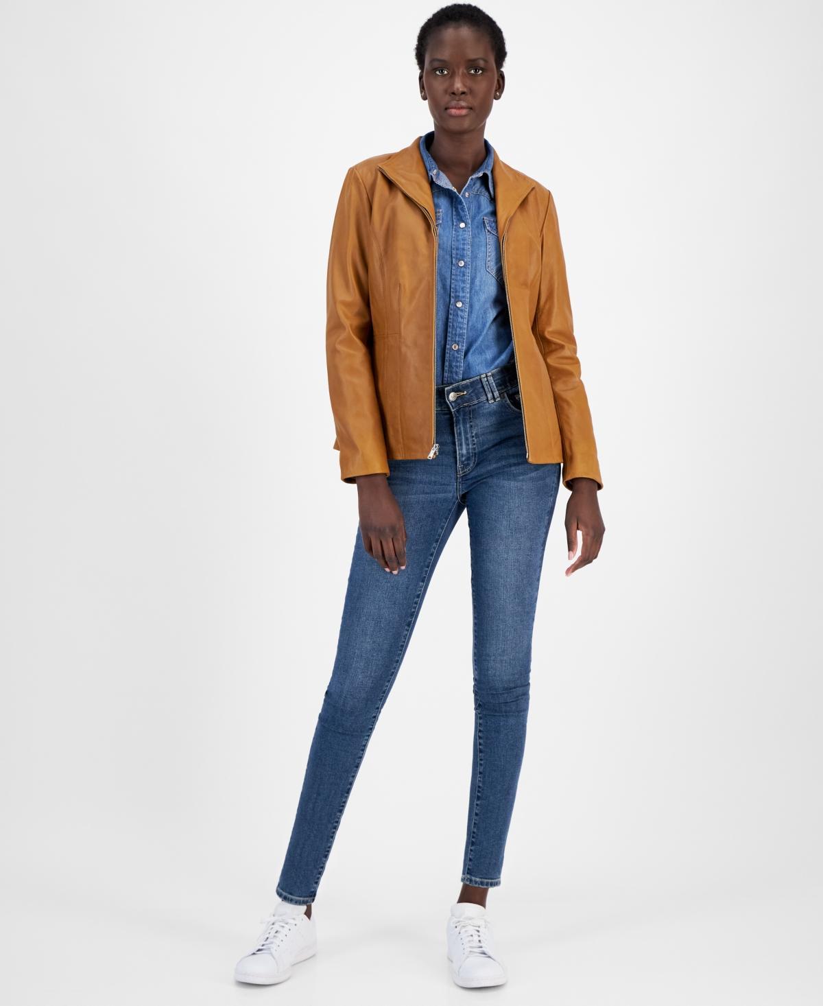 Cole Haan Womens Petite Leather Coat Product Image