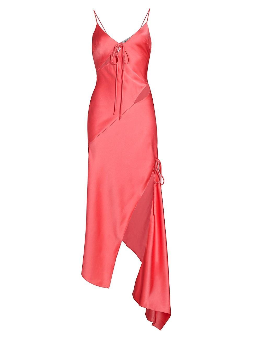 Womens Satin Asymmetric Slash Slip Midi-Dress Product Image