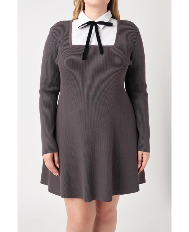 Womens Plus size Mixed Media Fit and Flare Sweater Dress Product Image