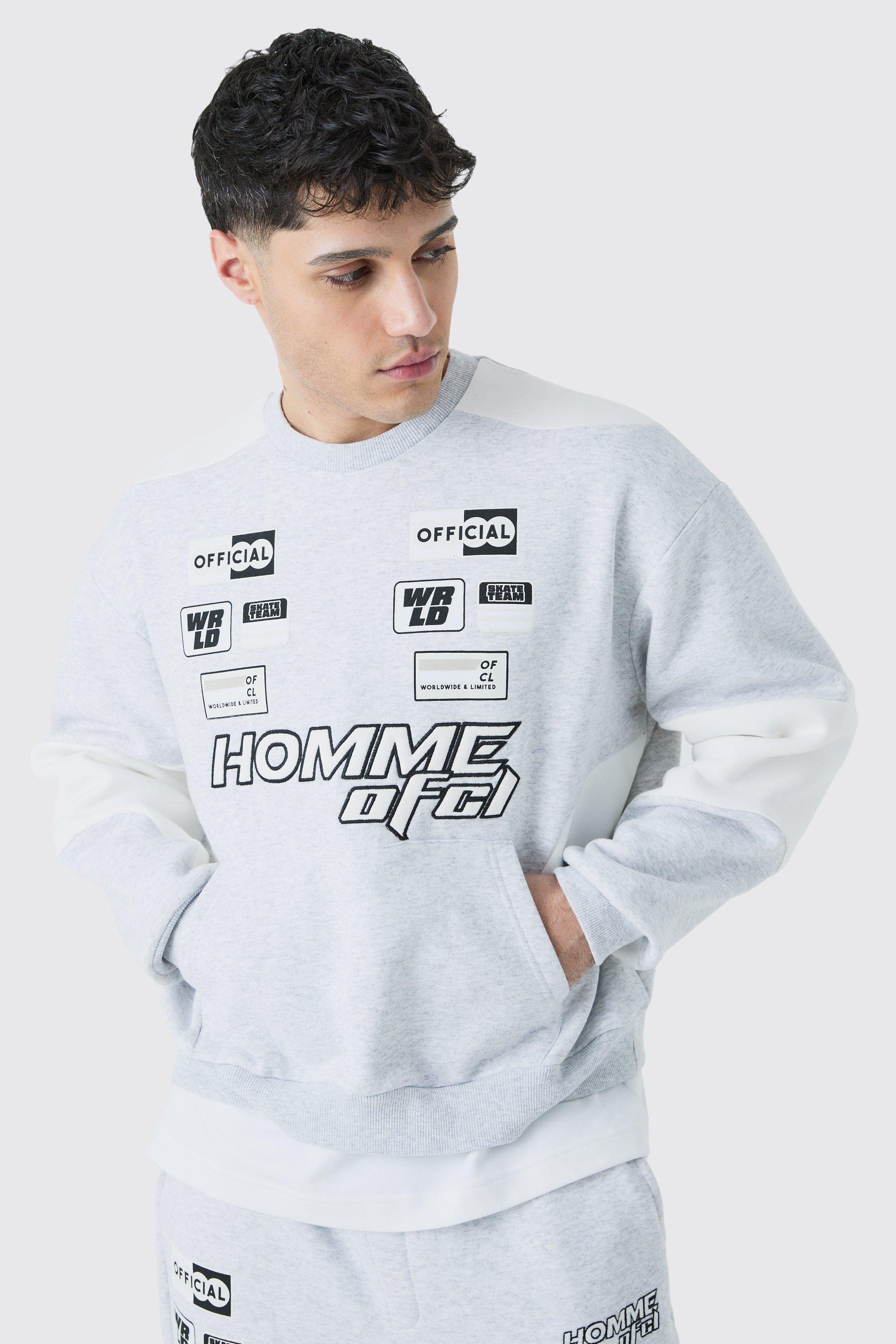 Mens Grey Oversized Boxy Applique Moto Sweatshirt, Grey Product Image