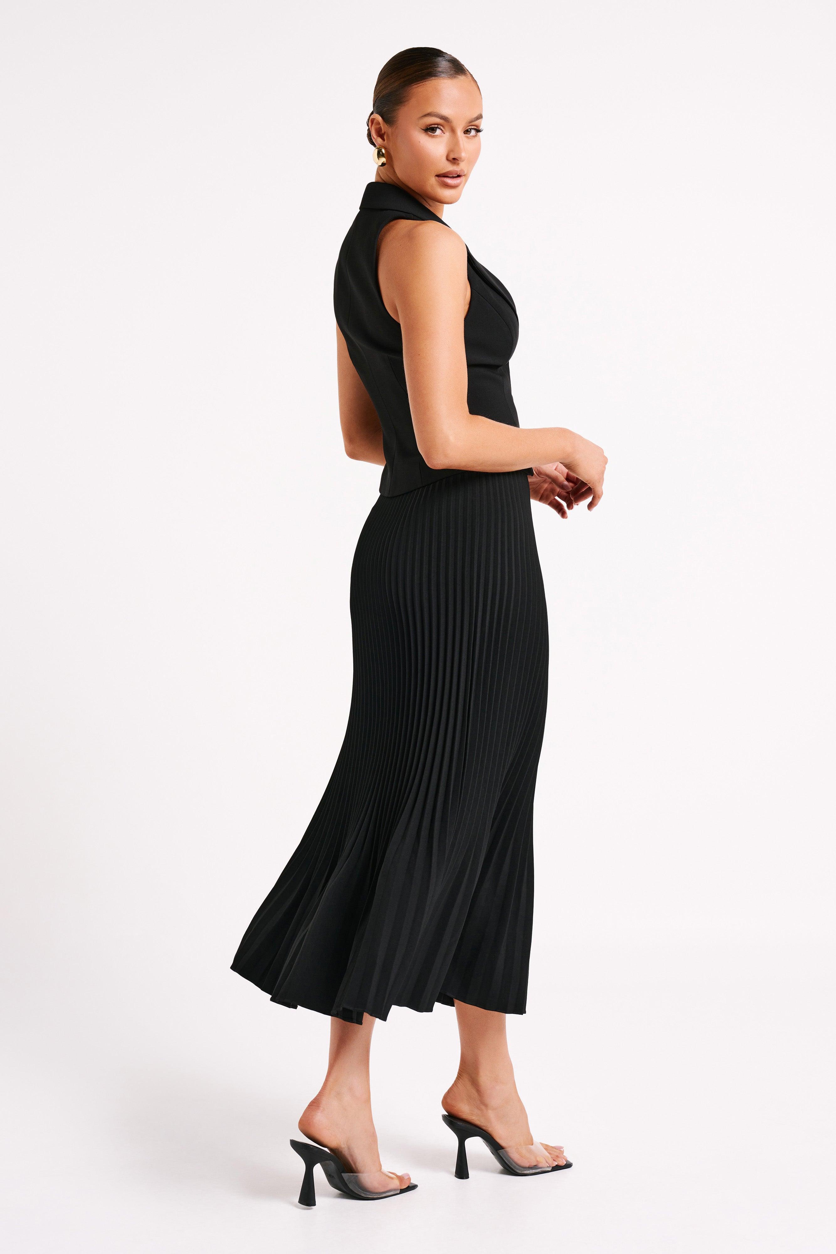 Twyla Pleated Suiting Maxi Skirt - Black Product Image