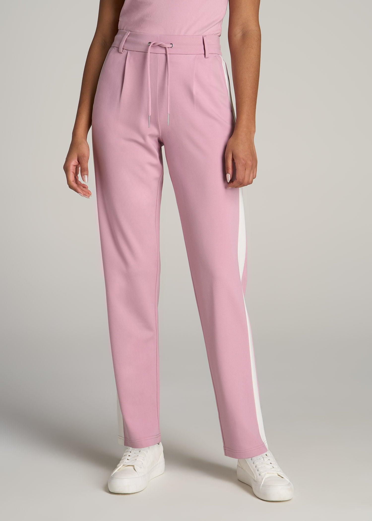 Pull On Tuxedo Stripe Pants for Tall Women in Pink Peony and White Alyssum Female Product Image