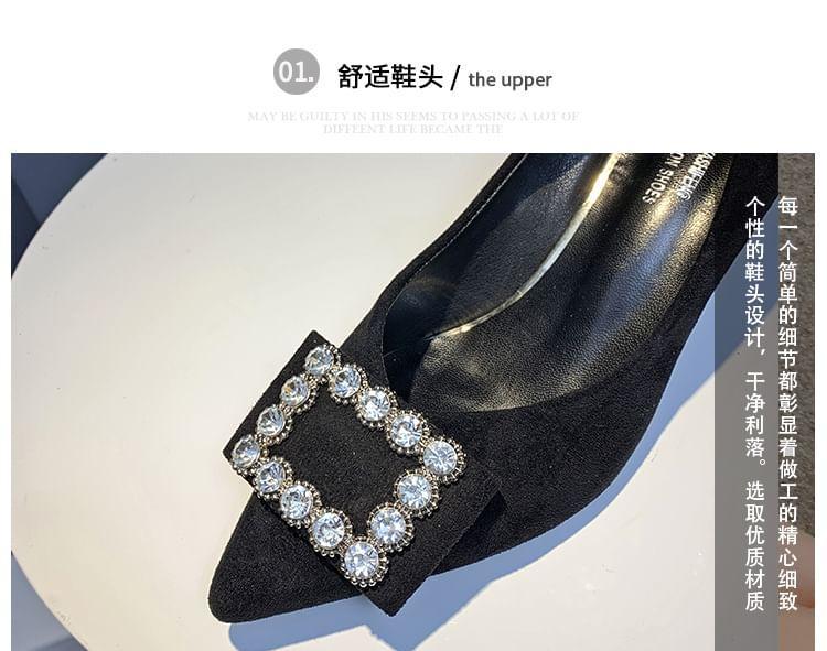 Pointed Toe Rhinestone Buckled Faux Suede Kitten Heel Pumps Product Image