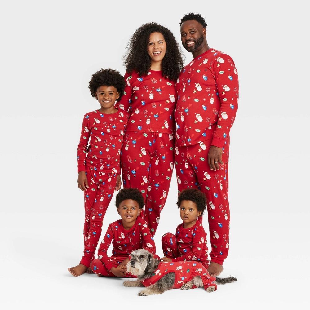 Men's Big & Tall Santa Print Cotton Ribbed Holiday Matching Family Pajama Shirt - Wondershop™ Red 5XLT Product Image