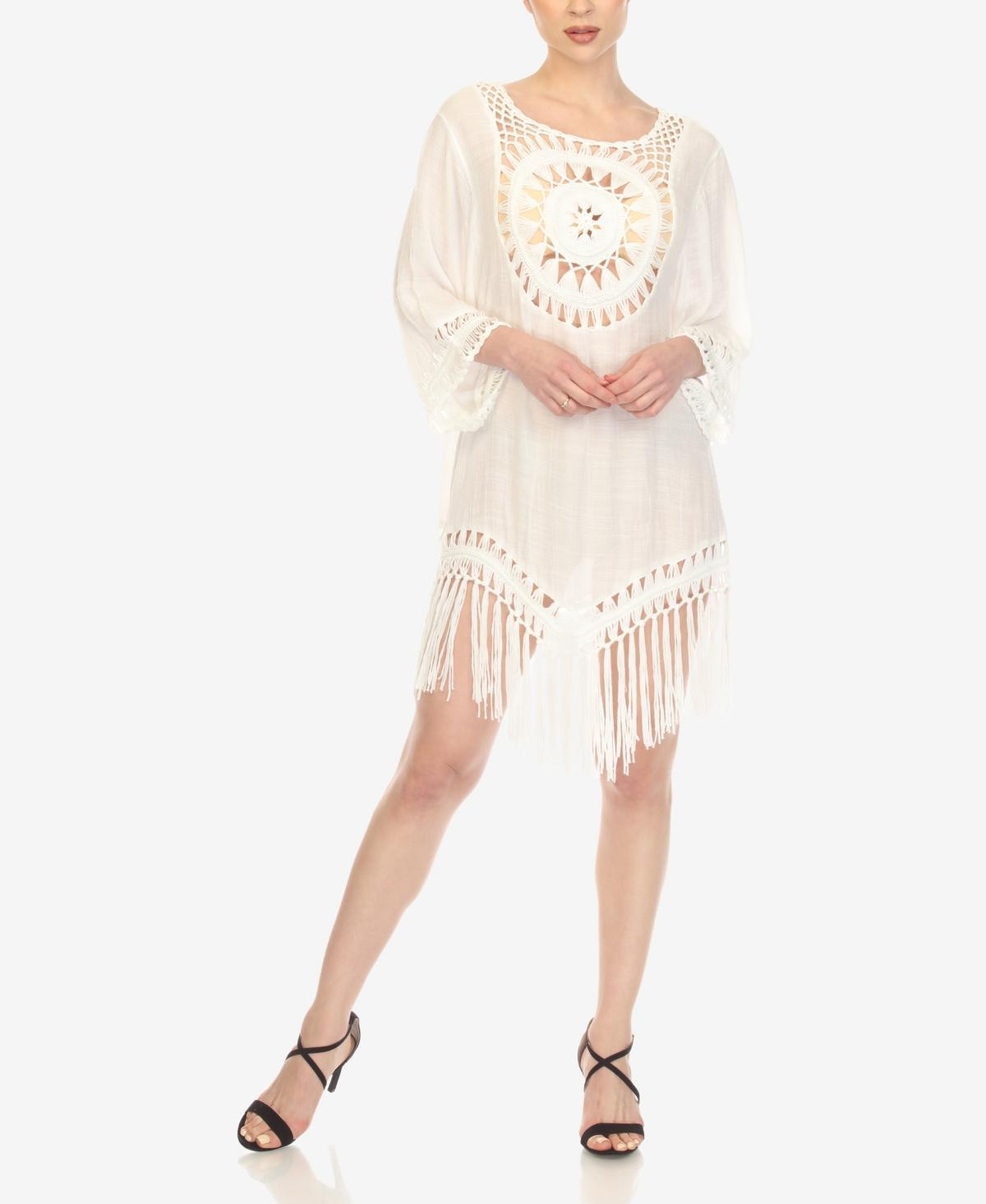 Womens White Mark Fringe-Trim Crochet Swim Cover Up Product Image