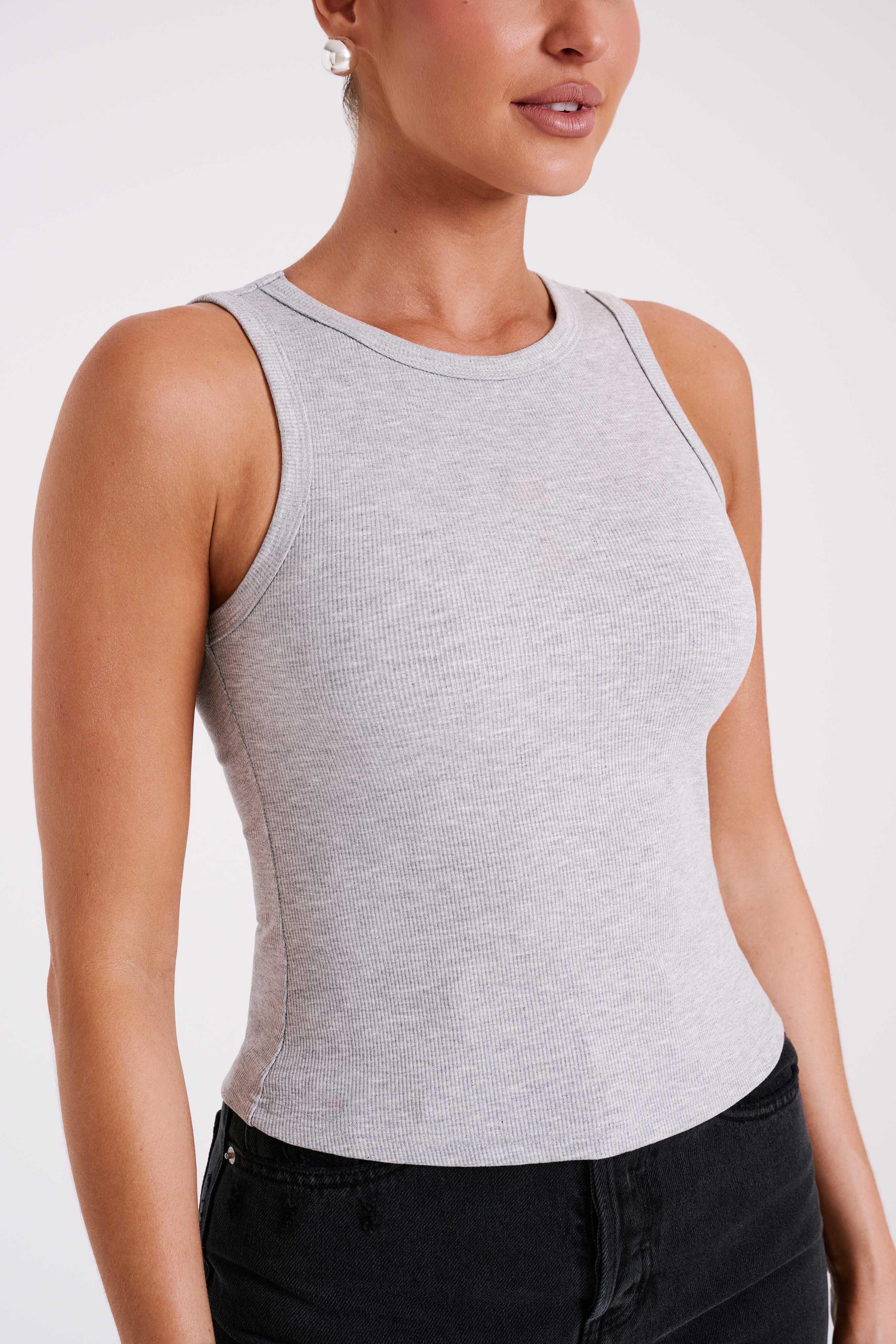 Zanna Ribbed Tank Top - Grey Marle Product Image